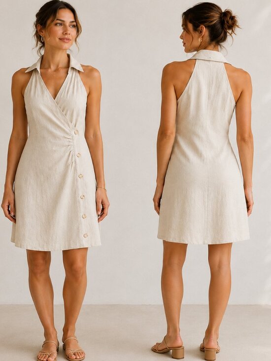 Mango Dresses & Skirts - MANGO MNG Beige Wrap Mini Dress XS US 2 Collared Sleeveless
